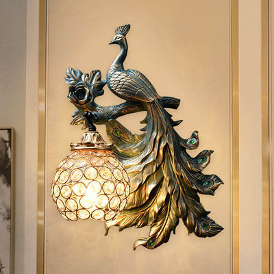 European Vintage Peacock Resin 1-Light Wall Sconce Lamp