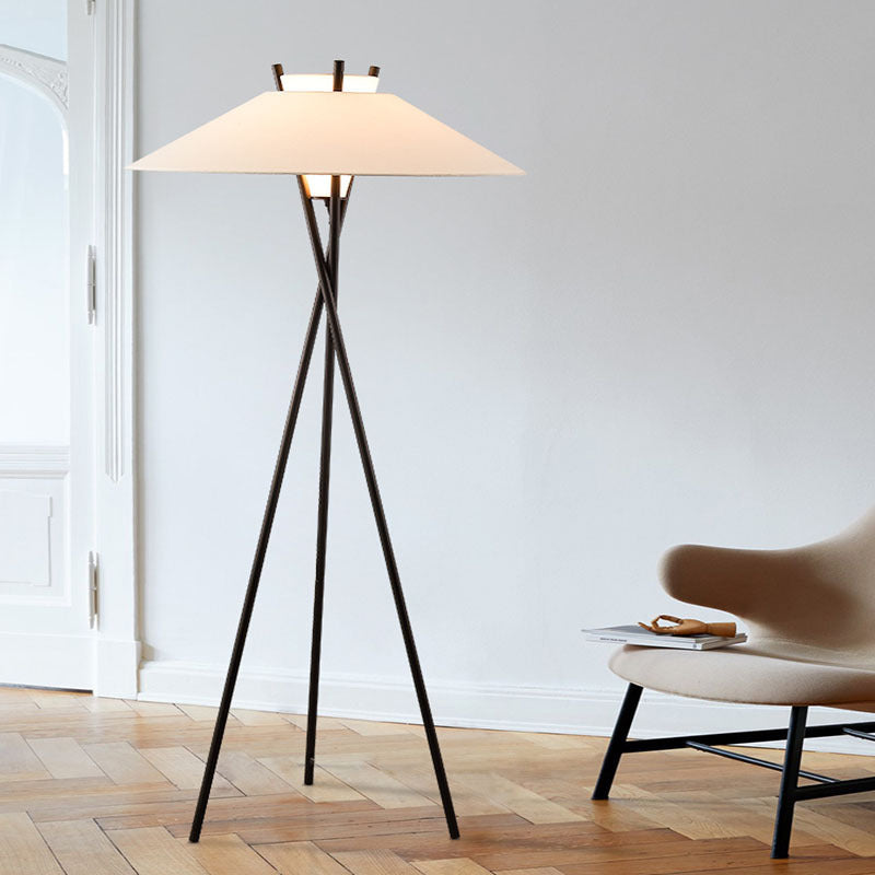 Contemporary Simplicity Semi-tapered Fabric Shade Iron Tripod 1-Light Standing Floor Lamp For Study