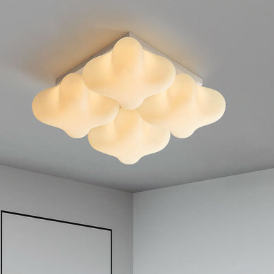 Modern Minimalist Square Stereo Milk White Acrylic Iron LED Flush Mount Ceiling Light