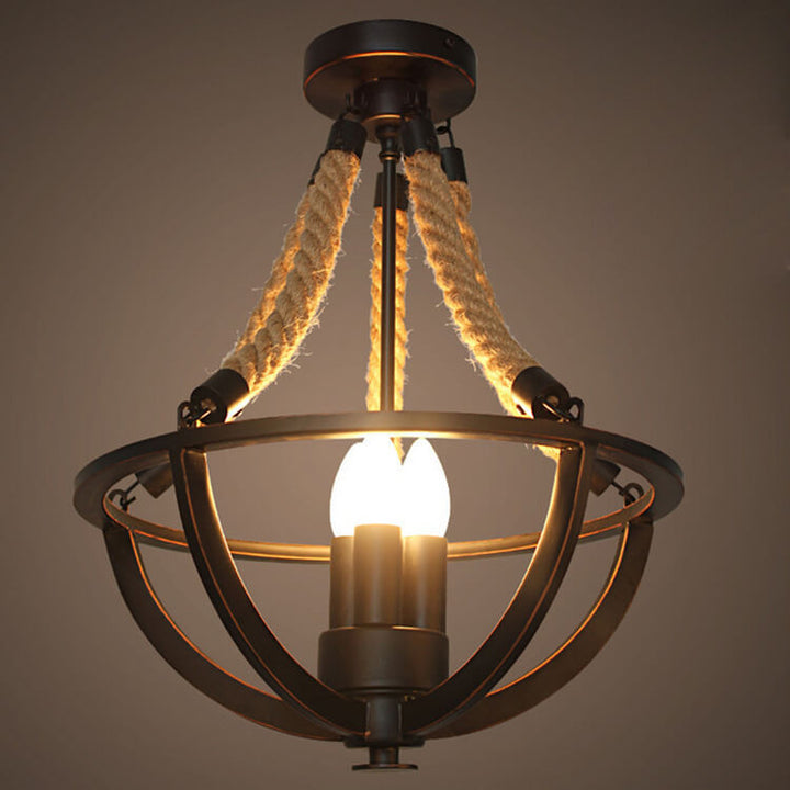 Vintage Industrial Eisen Kordel 3-Licht Insel Licht Kronleuchter 