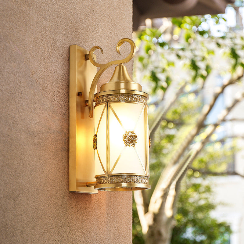 European Luxury  Brass Glass Lantern Column 1/3 Light Wall Sconce Lamp