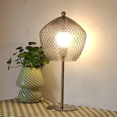 Moderne, minimalistische 1-flammige Tischlampe aus rauchgrauem Glasmetall