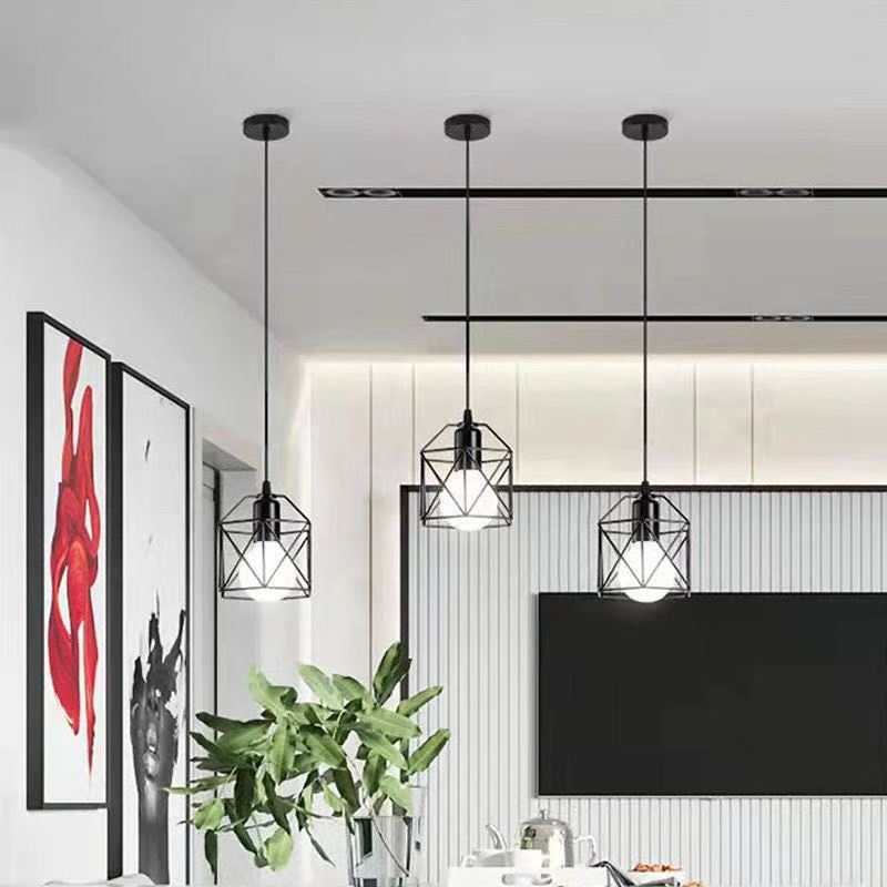 Industrielle einfache Geometrie Käfig Eisen 1/3 Licht Insel Licht Kronleuchter 