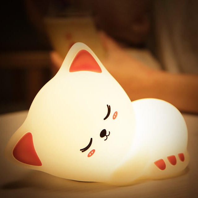 Luz Nocturna de Gato Creativo USB de Silicona Lámpara de Escritorio con Aplauso 