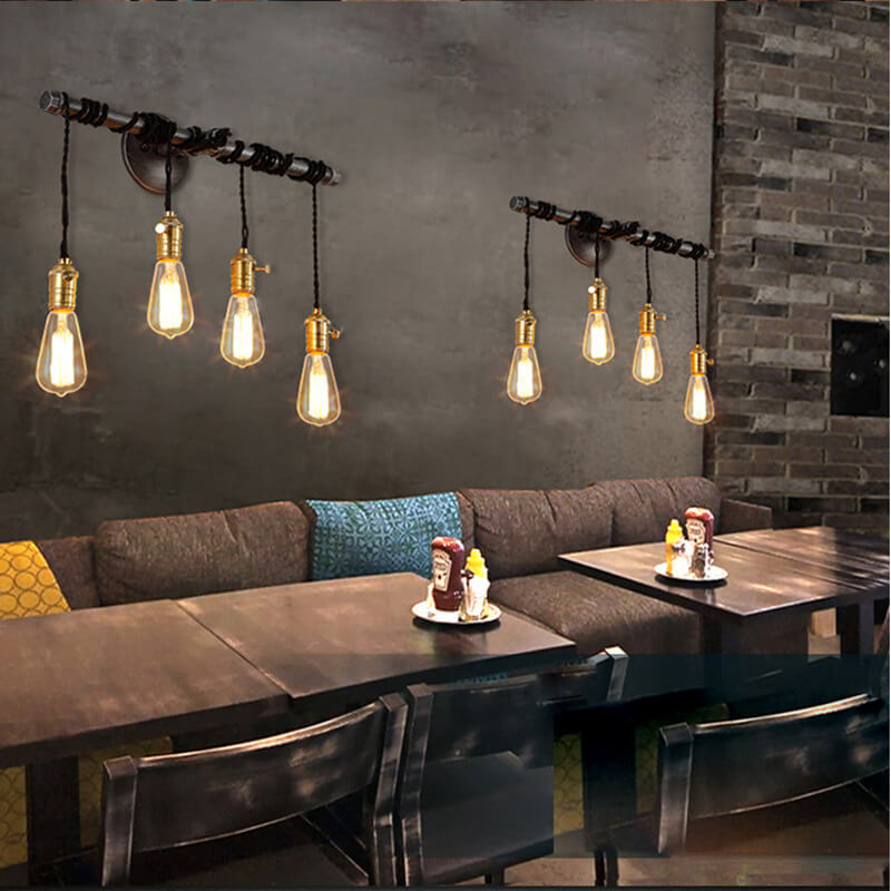 Industrial Vintage Water Pipes Strip Hanging  1/4 Light Wall Sconce Lamp