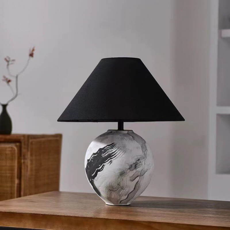 Lampe de table 1 lumière en céramique décorative avec abat-jour en tissu d&