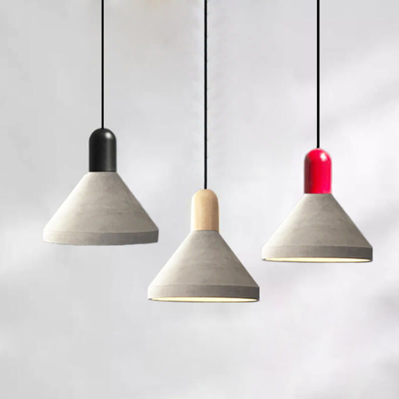 Lámpara colgante de 1 luz de cemento y madera maciza de estilo industrial 