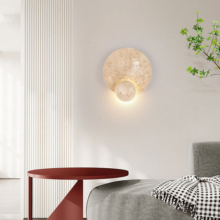 Applique murale LED en travertin rond jaune traditionnel japonais pour chambre 
