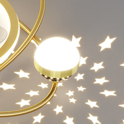 Modern Light Luxury Ring Star Effect LED Invisible Flush Mount Ceiling Fan Light