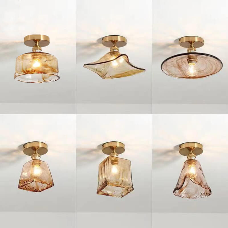 Modern Minimalist Glass Copper Amber Multi-Style 1-Light Flush Mount Light For Living Room &amp; Bedroom