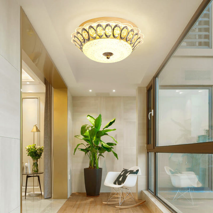 European Crystal Round Lace Design LED Flush Mount Ceiling Light