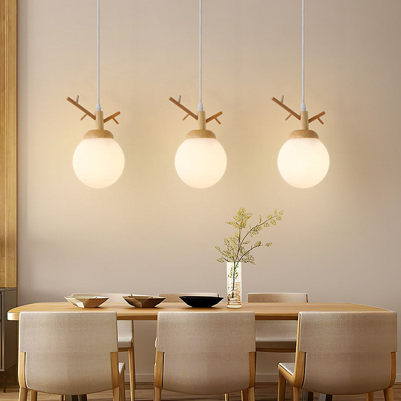 Contemporary Scandinavian Tree Branch Log Glass 1/3 Light Island Light Chandelier For Dining Room