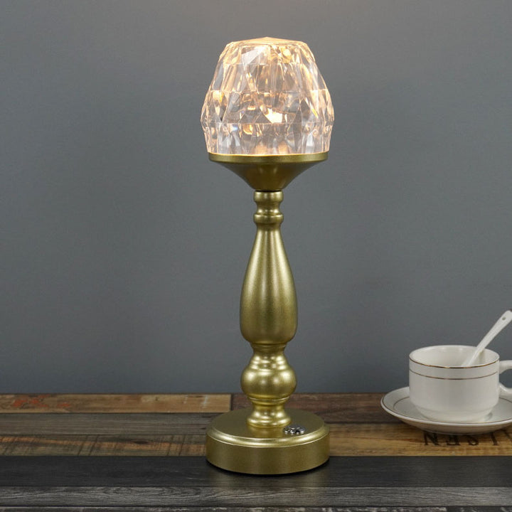 Contemporary Creative Gem Column Plastic Iron LED Touch Table Lamp for Living Room