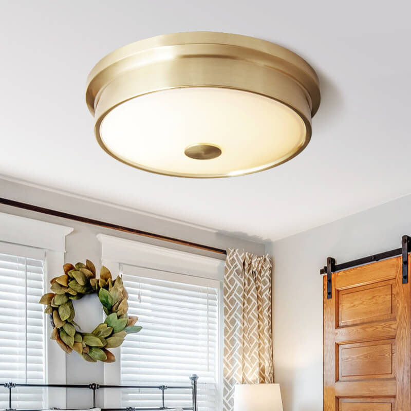 European Simple Full Copper Round Flush Mount Ceiling Light