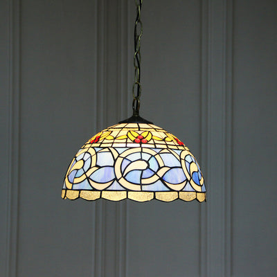 Tiffany Baroque Stained Glass Round Dome 1-Light Pendant Light