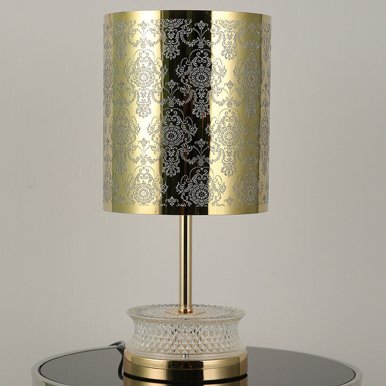 Modern Luxury Stainless Steel Column Carved Acrylic 1-Light Table Lamp