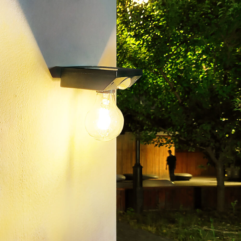 Modern Minimalist Solar Outdoor Human Sensor Super Bright Tungsten Bulb LED Waterproof Patio Wall Sconce Lamp