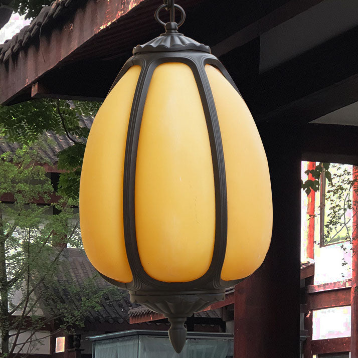 Lanterne Suspendue d'Extérieur à 1 Lumière en Forme de Citrouille avec Abat-Jour Imitation Jade Moderne 