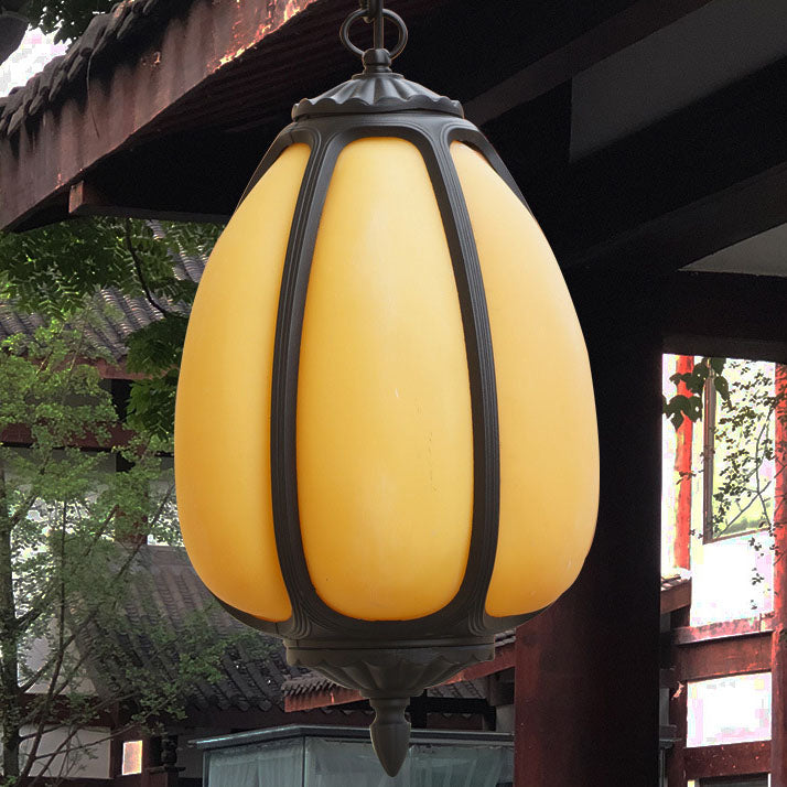 Moderne imitierte Jade-Schirm-Kürbis-1-Licht-Pendelleuchte für den Außenbereich 