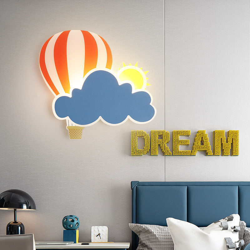 Contemporary Creative Kids Hot Air Balloon Clouds Iron Acrylic LED Wall Sconce Lamp For Bedroom