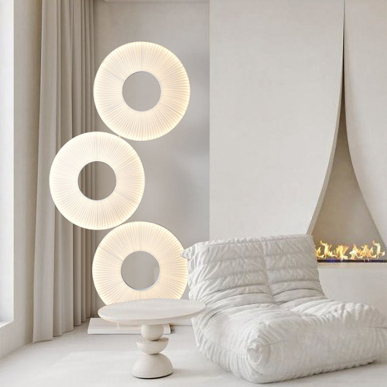 Contemporary Nordic Pleated Fabric Circle Ring Shade Iron Base LED Standing Floor Lamp For Living Room