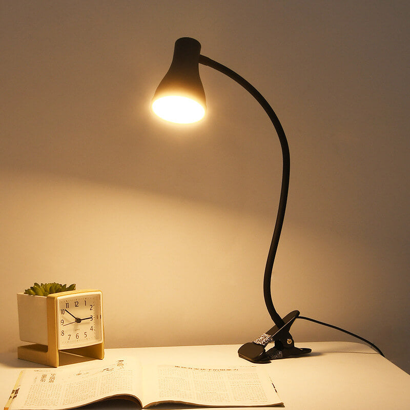Lámpara de mesa LED de estudio con protección ocular USB negra moderna con clip 