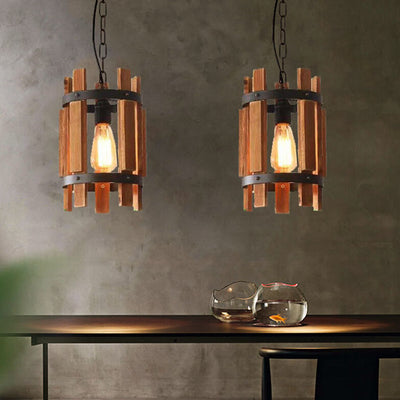 Industrial Style Creative Retro Wood 1-Light Pendelleuchte 