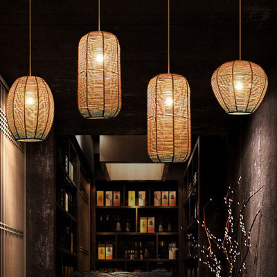 Modern Chinese Hemp Rope Round Geometry 1-Light Pendant Light