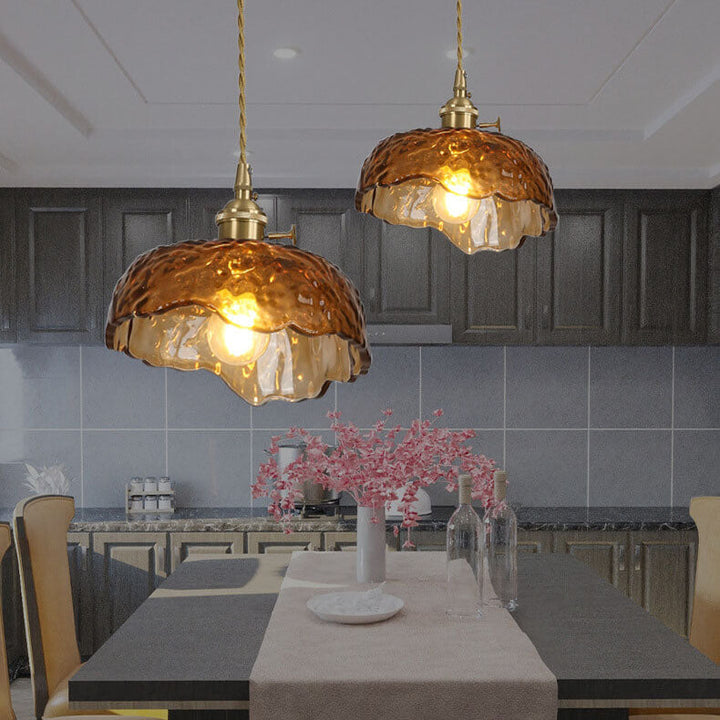 Suspension Luminaire à 1 Lumière en Laiton et Verre Texturé Vintage 