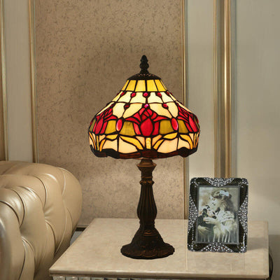 Tiffany Rustic Tulip Stained Glass Cone 1-Light Table Lamp