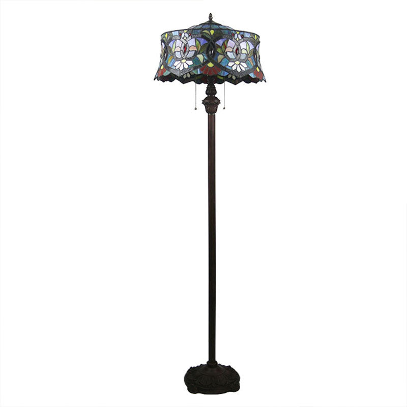 Lámpara de pie de 2 luces con forma de yurta de vidrio teñido de lirio tradicional Tiffany para estudio 
