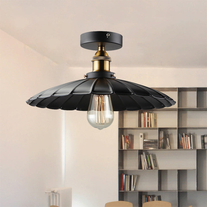 Zeitgenössische industrielle Eisen Regenschirm Schatten 1-Licht Semi-Flush Mount Deckenleuchte für Wohnzimmer 