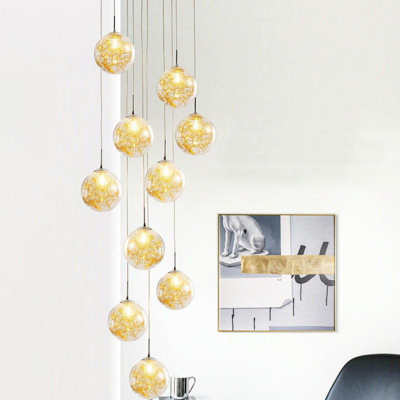 Modern Luxury Staircase Glass Ball Shade Loft Chandelier