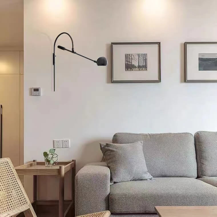 Modern Minimalist Iron Rotatable Curved Arm 1-Light Wall Sconce Lamp For Living Room