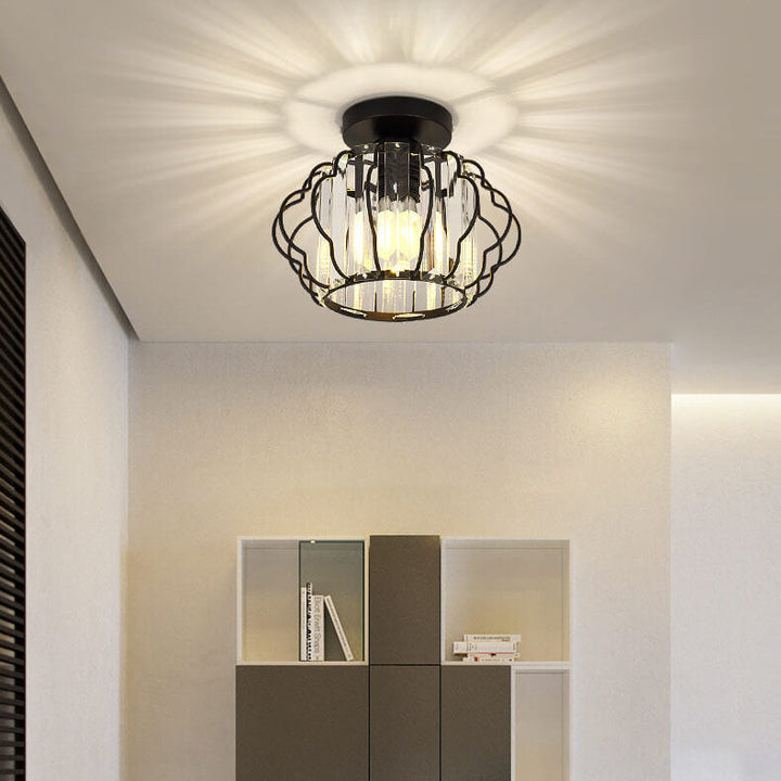 Moderno Lujo Flor Hierro Cristal 1-Luz Semi-Empotrado Montaje de Techo 