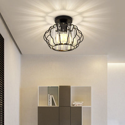 Modern Luxury Flower Iron Crystal 1-Light Semi-Flush Mount Ceiling Light