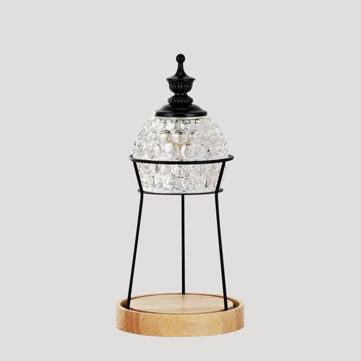 Lámpara de Mesa de Cera Derretida de 2 Luces con Pantalla de Cristal de Madera Europea 
