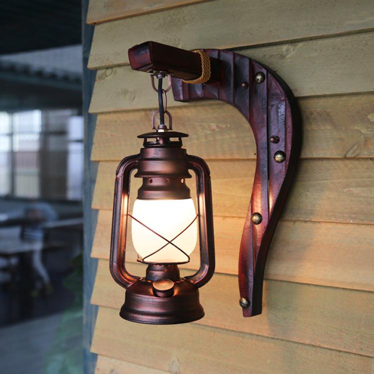Retro Bamboo Weaving Handle 1-Light Antique Glass Kerosene Wall Lamp