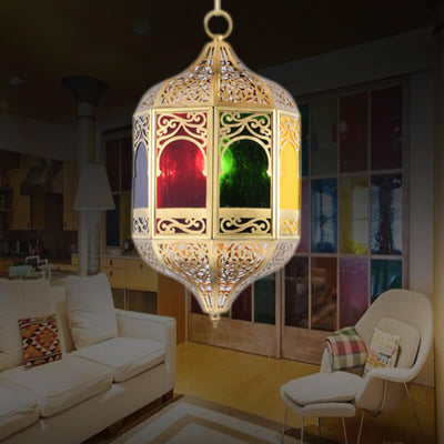 Mediterranean Style Full Copper Hollow Carving 1-Light Pendant Light