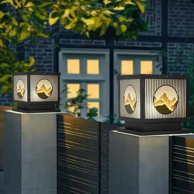 ضوء حديقة LED مقاوم للماء خارجي برأس مربع على شكل منظر طبيعي صيني شمسي 
