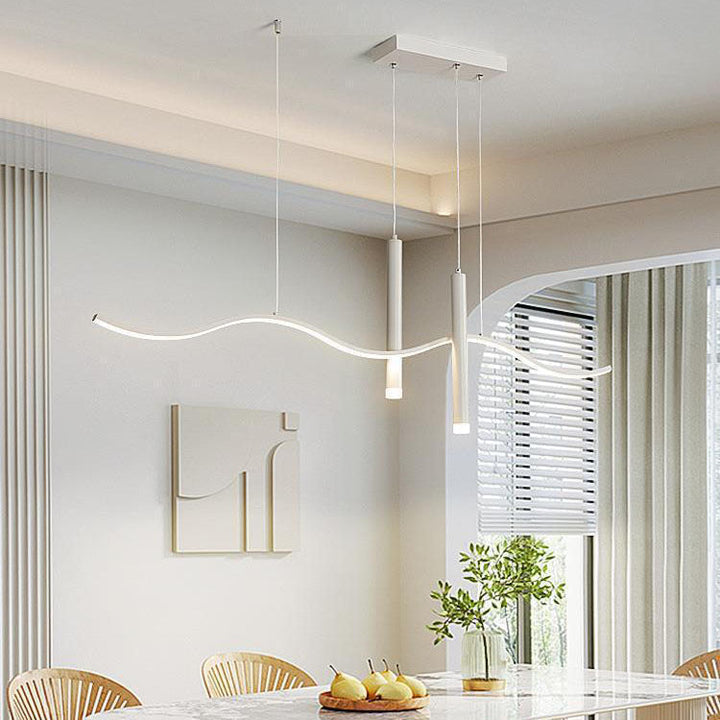 Lustre moderne minimaliste géométrique en aluminium avec ligne ondulée LED pour île, projecteur pour salon 