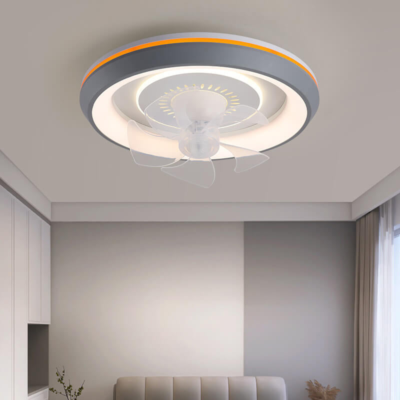 Modern Minimalist Round Swing Head Inverter LED Flush Mount Ceiling Fan Light