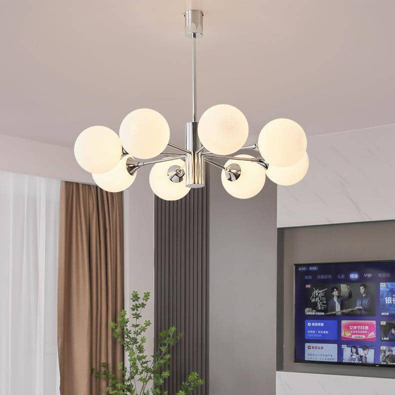 Modern Light Luxury White Round Ball Glass Iron 3/5/8-Light Chandelier