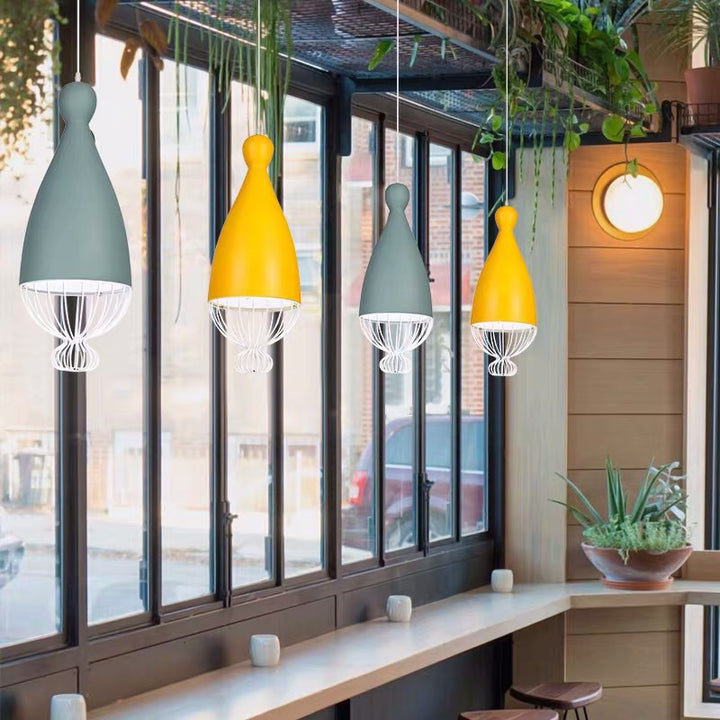 Contemporary Nordic Iron Macaron Bowling Shape 1-Light Pendant Light For Living Room &amp; Dining Room