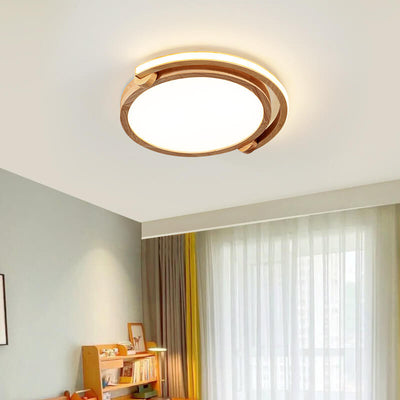 Simple Japanese Wood Log Round Acrylic LED Flush Mount Ceiling Light