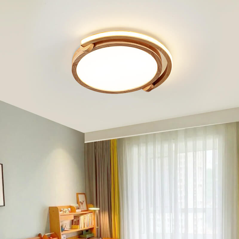 Simple Japanese Wood Log Round Acrylic LED Flush Mount Ceiling Light