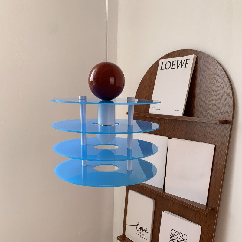 Zeitgenössische nordische bunte Acryl fliegende Untertasse 1-Licht Pendelleuchte für Schlafzimmer 