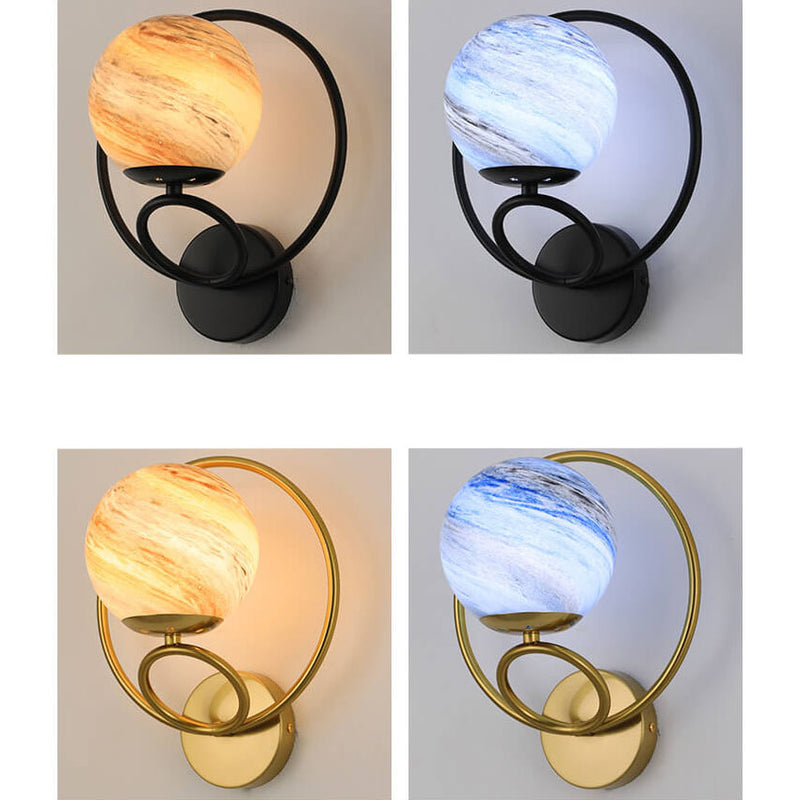 Nordic Creative Circle Planet Glass Iron 1-Light Wall Sconce Lamp