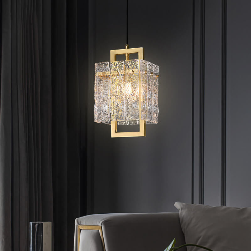 Modern Luxury Glass Brass Square 1-Light Pendant Light