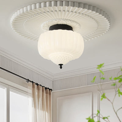 Moderne minimalistische cremefarbene Laterne aus Eisenglas mit 3 Lichtern, halbbündige Deckenleuchte für Schlafzimmer 